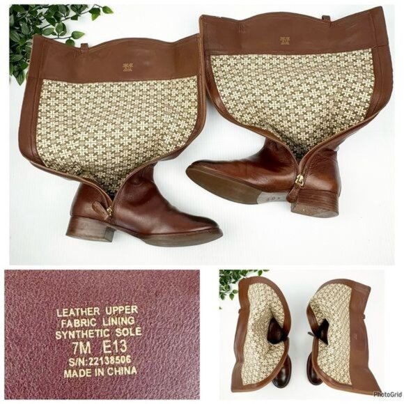 Tory Burch Kiernan leather Riding Boots gold logo size 7 - Picture 5 of 11